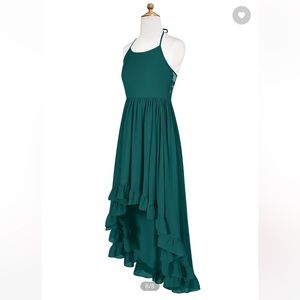 Azazie Junior Bridesmaid Dress Halter Top - High Low Ruffle Detail- Lace Back -